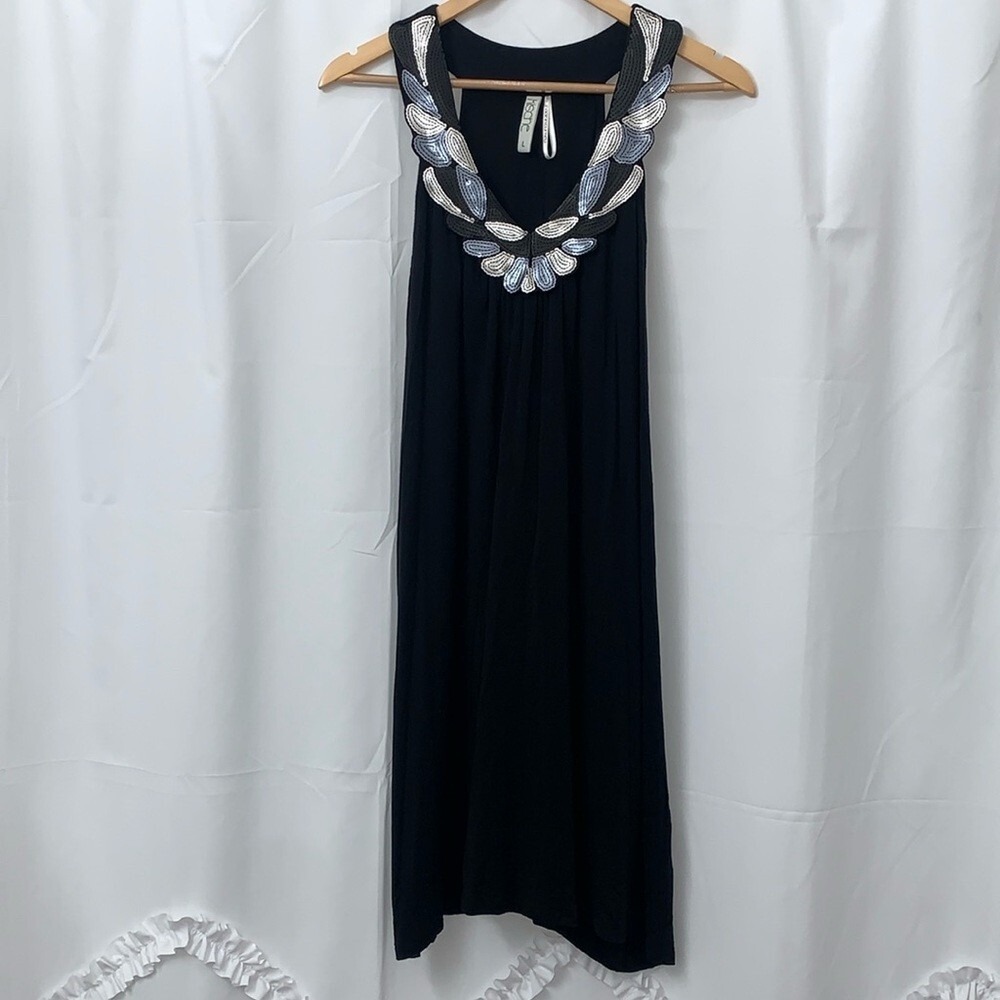 Kische Black Sequin Embellished Sleeveless Tunic Dress Large 54218 EUC